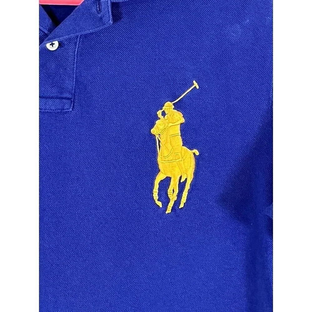 Ralph Lauren Polo Shirt Blue L Gold Horse Embroidery‎ Preppy Luxury Classic 90s
